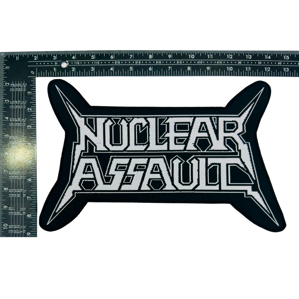 NUCLEAR ASSAULT logo oversized woven patch - ruler measurement