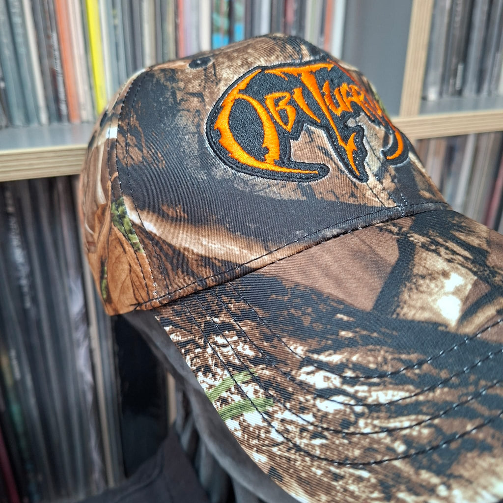 OBITUARY - (Orange) Logo - LEAF CAMO BASEBALL CAP