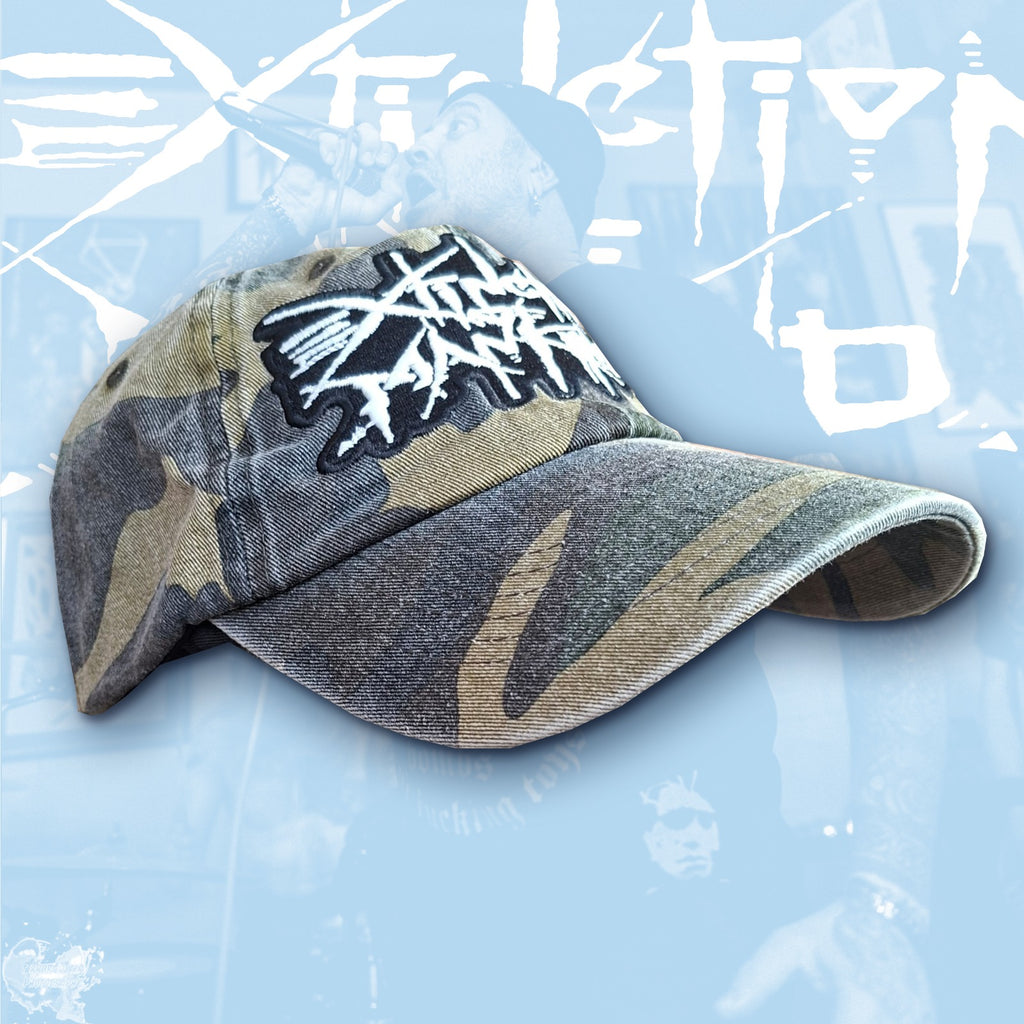 EXTINCTION OF MANKIND - (Glow in the Dark) Logo - GREEN CAMO DAD CAP