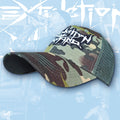 EXTINCTION OF MANKIND - (Glow in the Dark) Logo - GREEN CAMO TRUCKER CAP