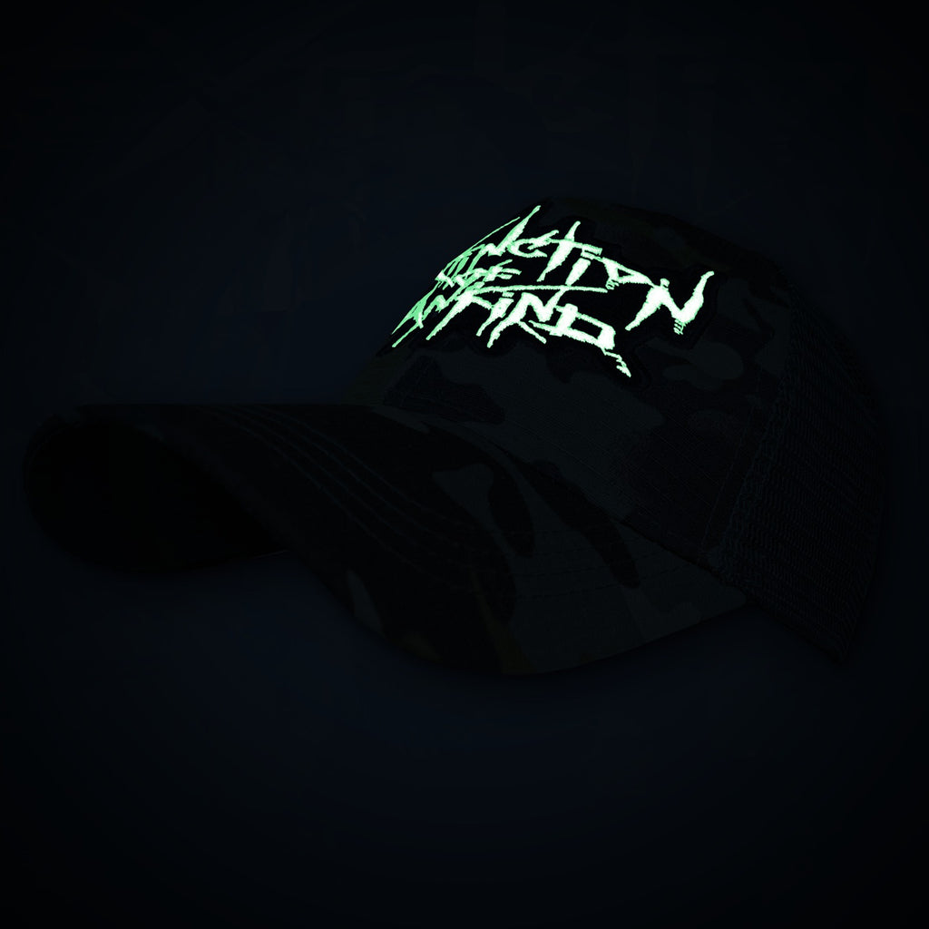 EXTINCTION OF MANKIND - (Glow in the Dark) Logo - GREEN CAMO TRUCKER CAP