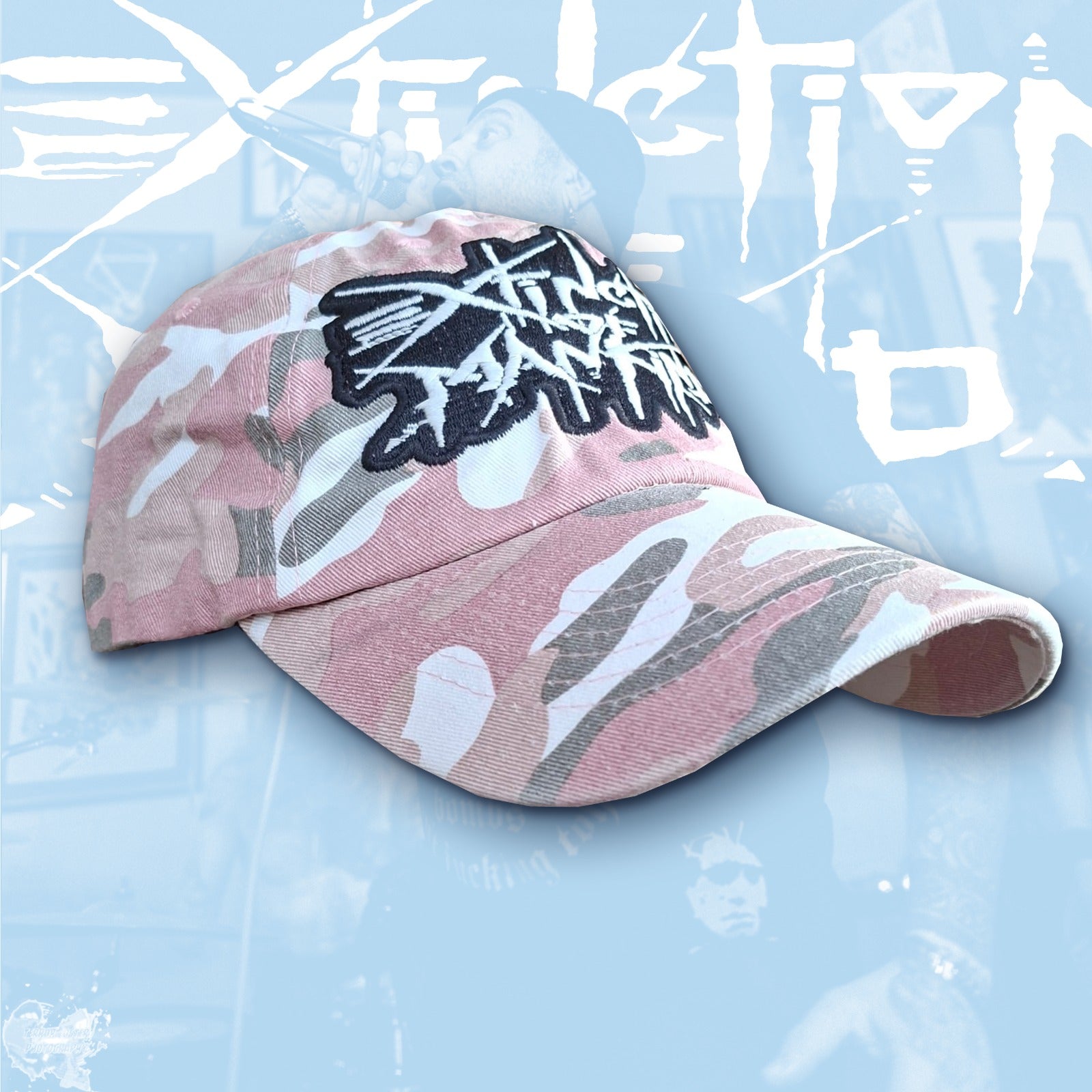 EXTINCTION OF MANKIND - (Glow in the Dark) Logo - PINK CAMO DAD CAP