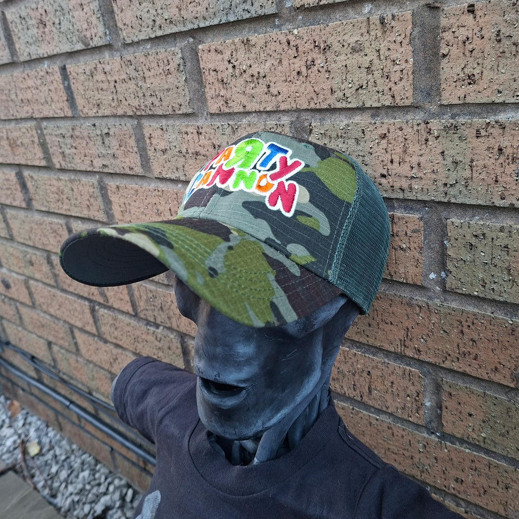 PaRtY CaNnOn - (Glow in the Dark) Logo - GREEN CAMO TRUCKER CAP