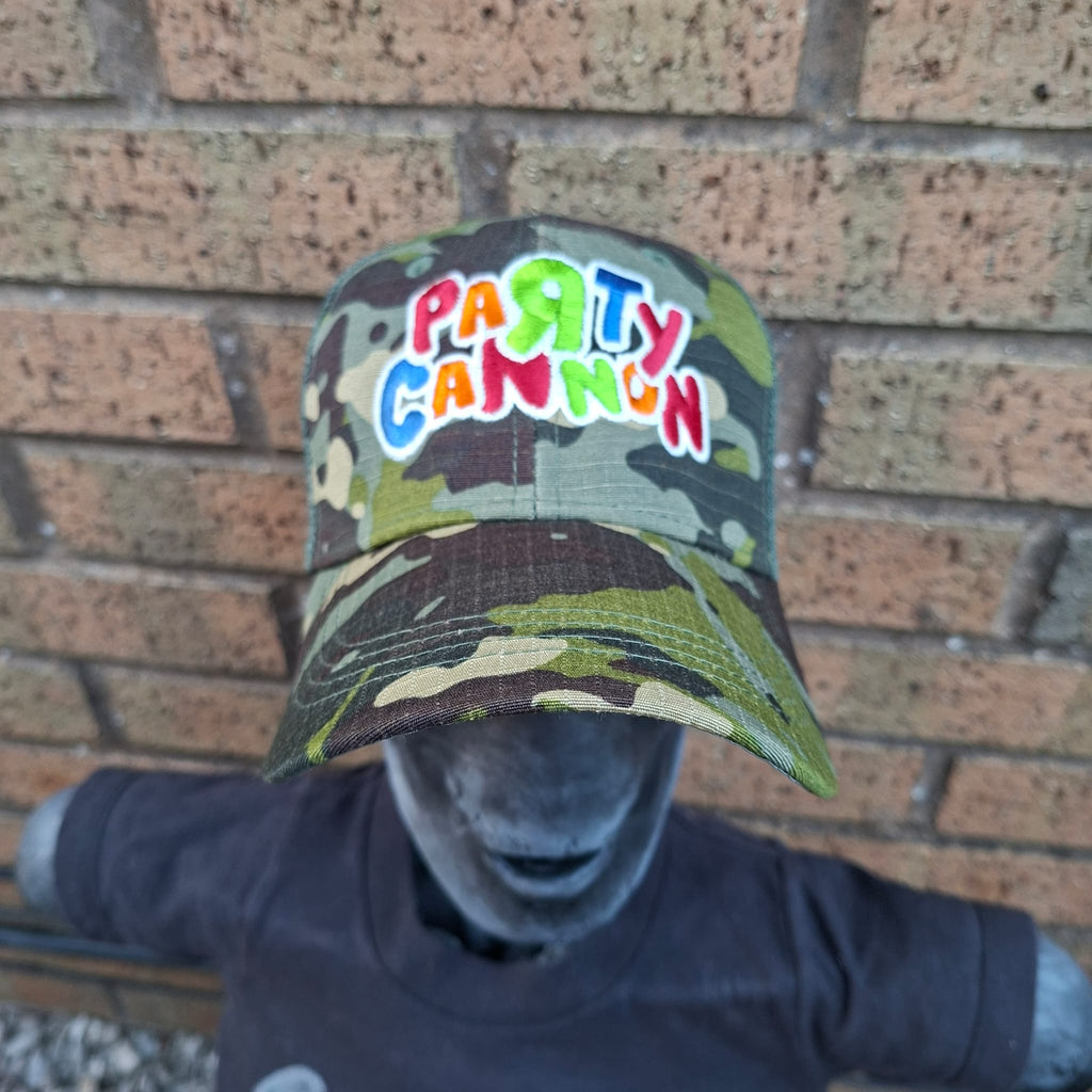 PaRtY CaNnOn - (Glow in the Dark) Logo - GREEN CAMO TRUCKER CAP