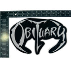OBITUARY Logo oversized woven patch - white border with ruler