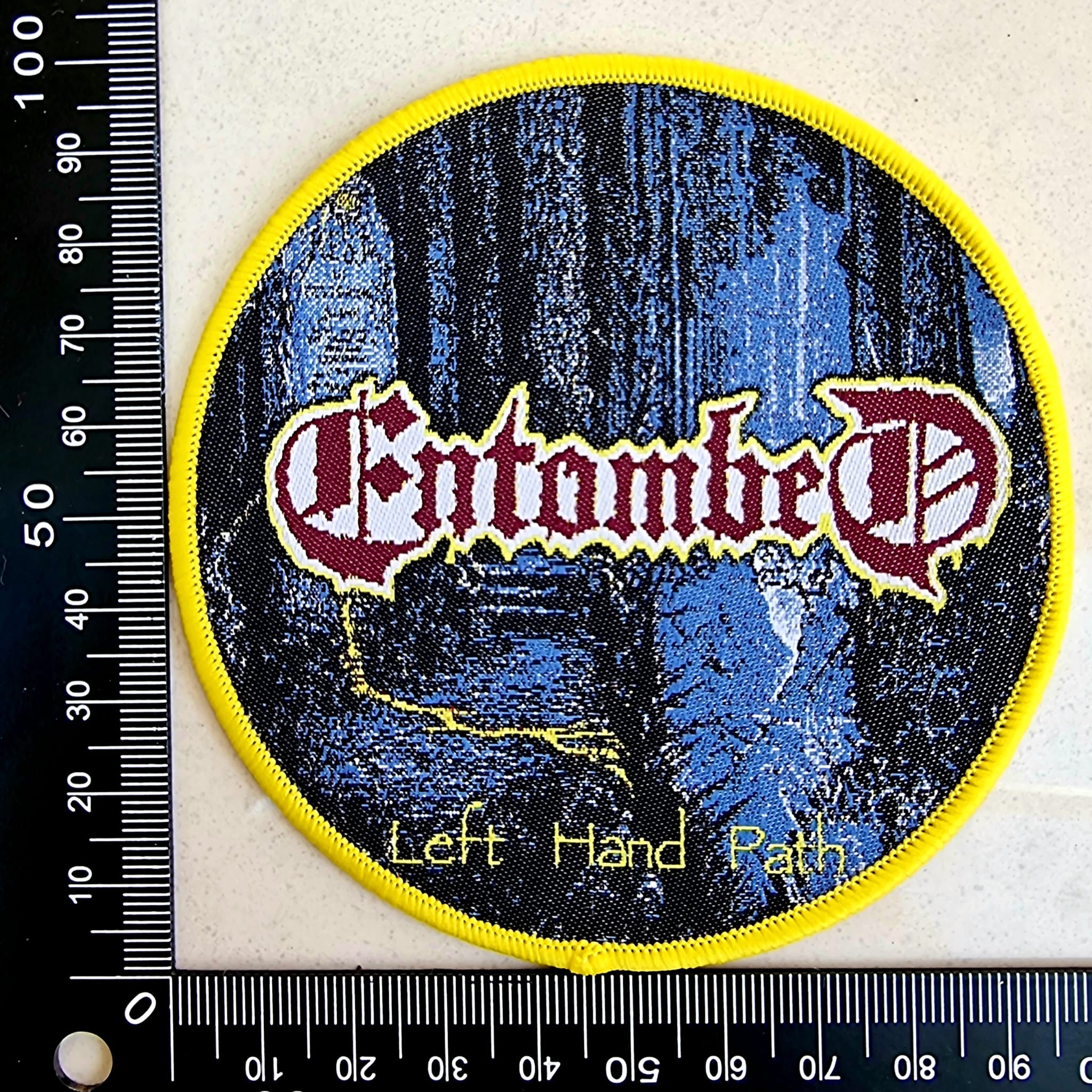 ENTOMBED - Left Hand Path - (Round, Yellow Border) Woven Patch