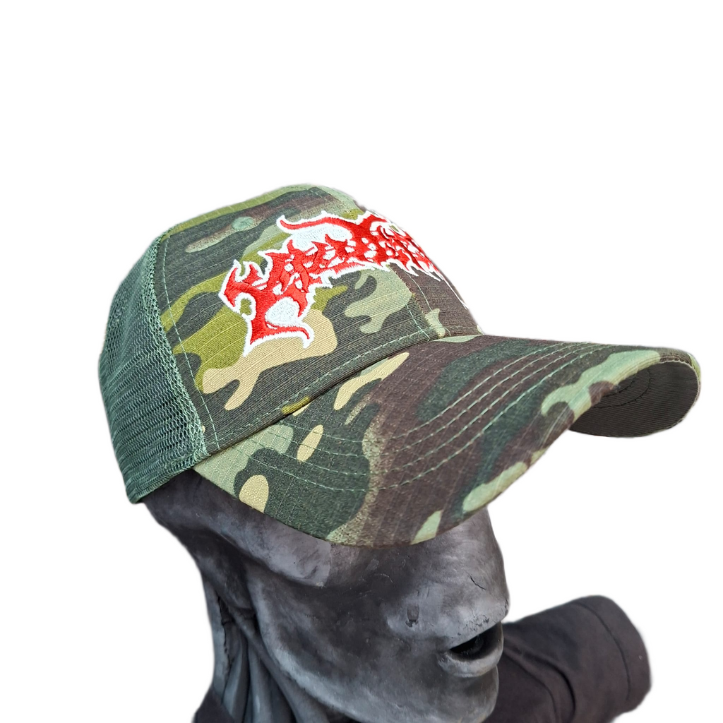 KRUELTY - (Glow in the Dark)  Logo - GREEN CAMO TRUCKER CAP