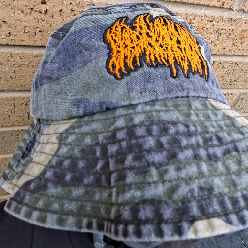 BLOOD INCANTATION - (Neon Orange) Logo - GREEN CAMO BUCKET HAT