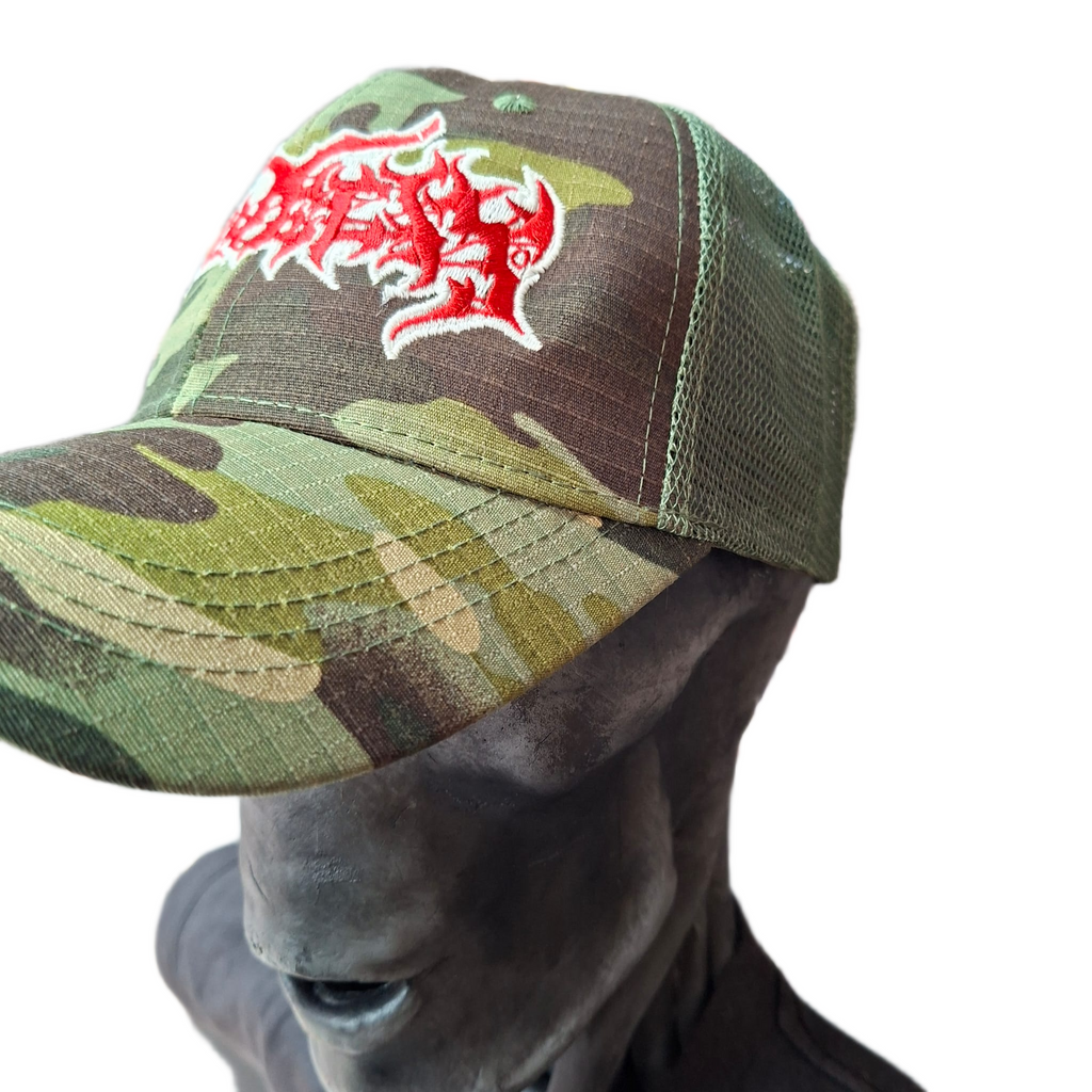 KRUELTY - (Glow in the Dark)  Logo - GREEN CAMO TRUCKER CAP