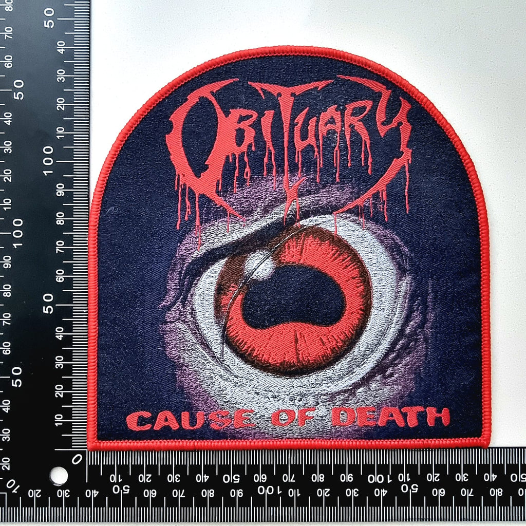 OBITUARY - Cause of Death - (Red Border) Woven Patch
