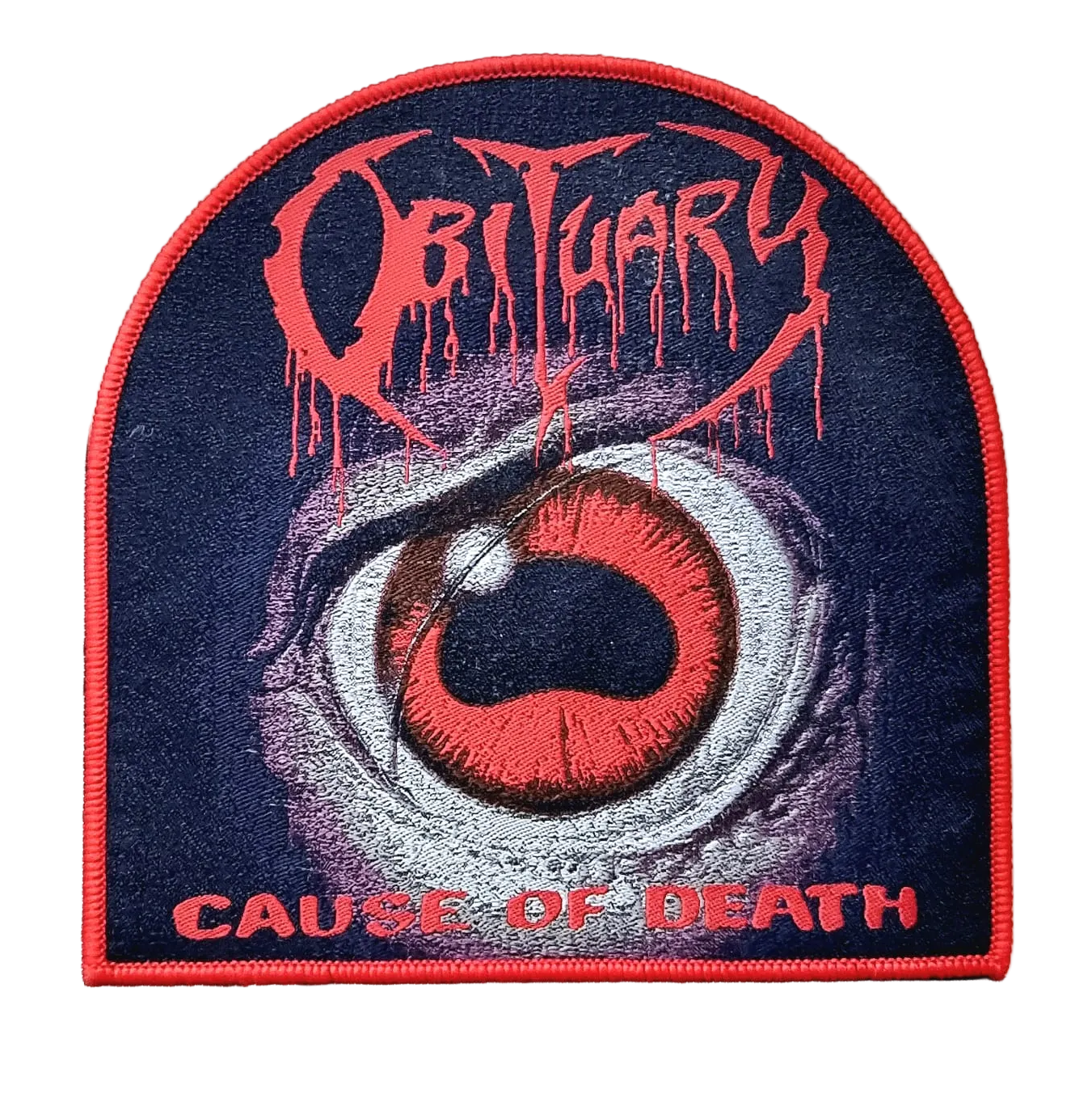 OBITUARY - Cause of Death - (Red Border) Woven Patch
