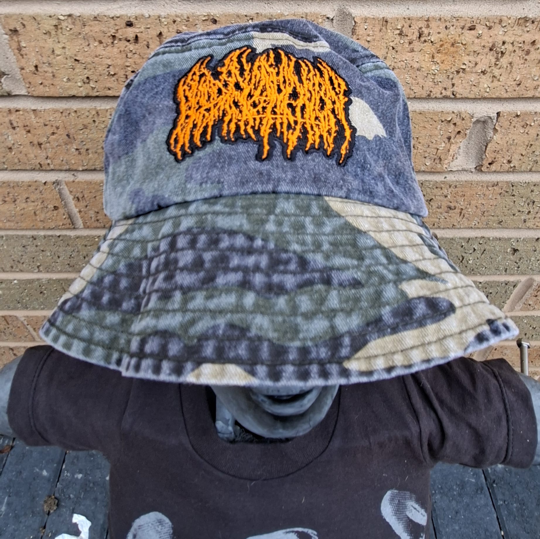 BLOOD INCANTATION - (Neon Orange) Logo - GREEN CAMO BUCKET HAT